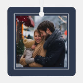 Baby's eerste kerstfoto geboortestatistieken metalen ornament (Achterkant)