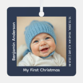 Baby's eerste kerstfoto geboortestatistieken metalen ornament (Voorkant)