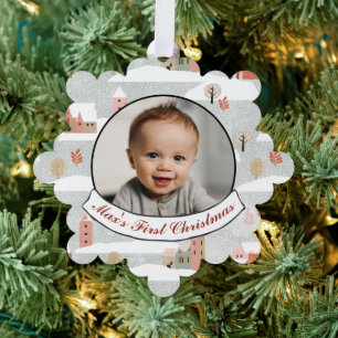 Baby's eerste kerstfoto gepersonaliseerde vakantie ornament kaart