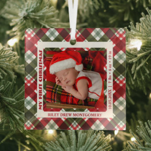 Baby's eerste kerstfoto geplaatst glas ornament