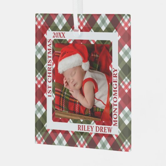 Baby's eerste kerstfoto geplaatst glas ornament (Voorkant links)