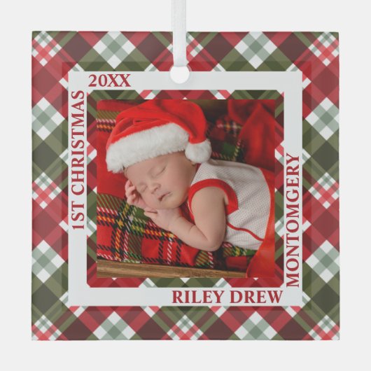 Baby's eerste kerstfoto geplaatst glas ornament (Voorkant)