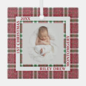 Baby's eerste kerstfoto geruit glas ornament (Voorkant)
