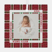 Baby's eerste kerstfoto geruit glas ornament (Achterkant)