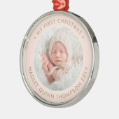 Baby's eerste kerstfoto Girly Blush Pink & Gold Metalen Ornament (Links)