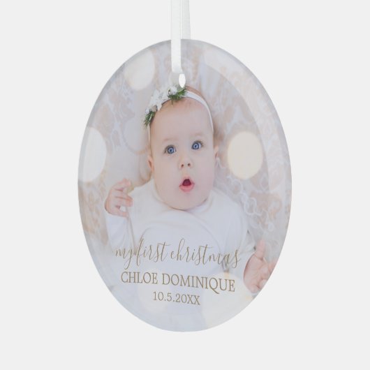 Baby's eerste kerstfoto glas ornament (Voorkant links)
