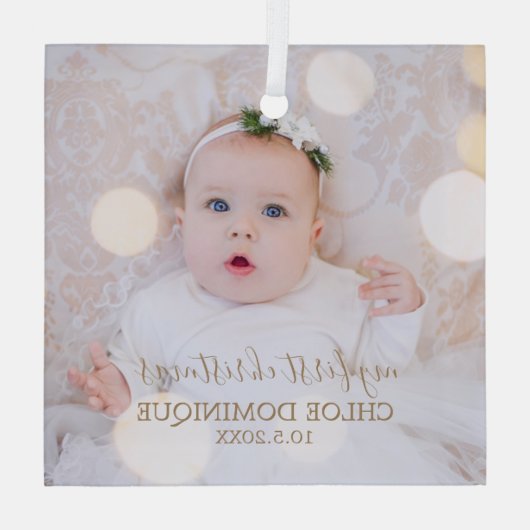 Baby's eerste kerstfoto glas ornament (Achterkant)