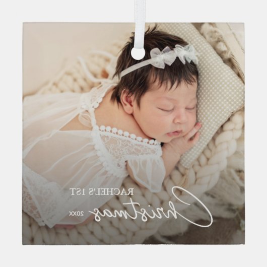 Baby's eerste kerstfoto glas ornament (Achterkant)