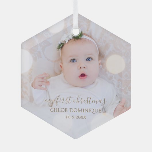 Baby's eerste kerstfoto glas ornament (Voorkant)