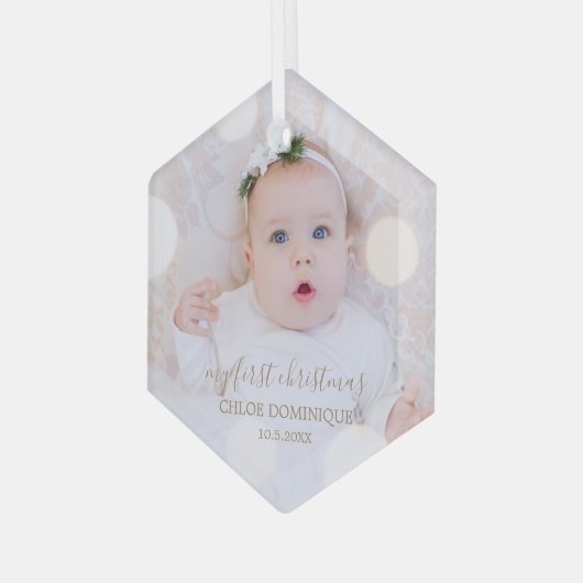 Baby's eerste kerstfoto glas ornament (Voorkant links)