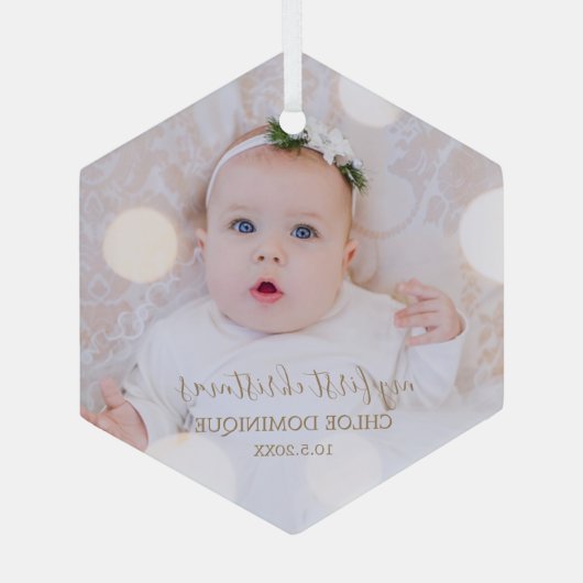 Baby's eerste kerstfoto glas ornament (Achterkant)