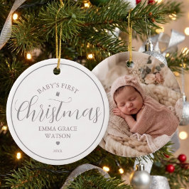 Baby's eerste kerstfoto grijze aandenken keramisch ornament
