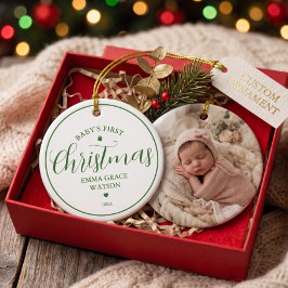 Baby's eerste kerstfoto groene aandenken keramisch ornament