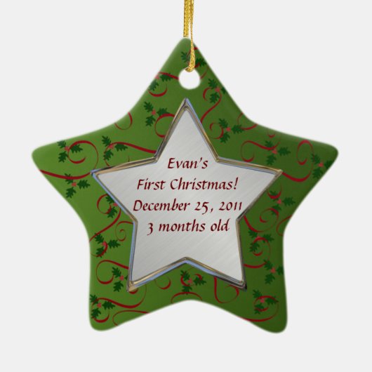 Baby's eerste kerstfoto Keepasjessieraad Keramisch Ornament (Achterkant)