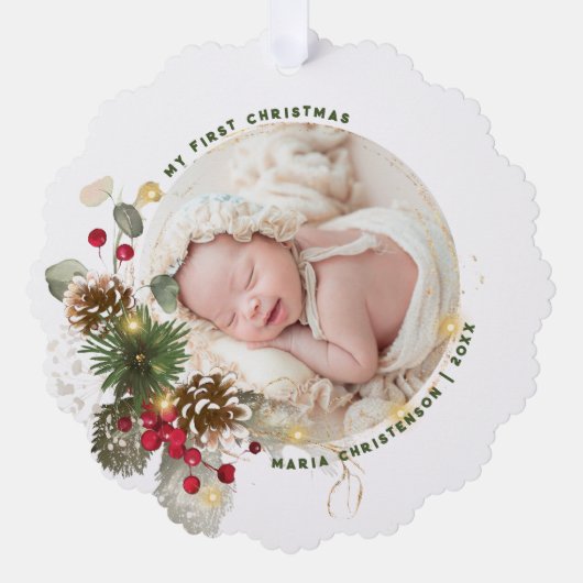 Baby's eerste kerstfoto Keepomwille Ornament Kaart (Voorkant)