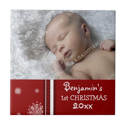 Baby's eerste kerstfoto Keepomwille Tile Tegeltje (Voorkant)