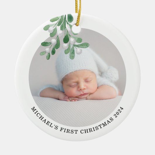 Baby's eerste kerstfoto keramisch ornament (Voorkant)