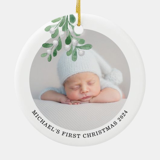 Baby's eerste kerstfoto keramisch ornament (Achterkant)