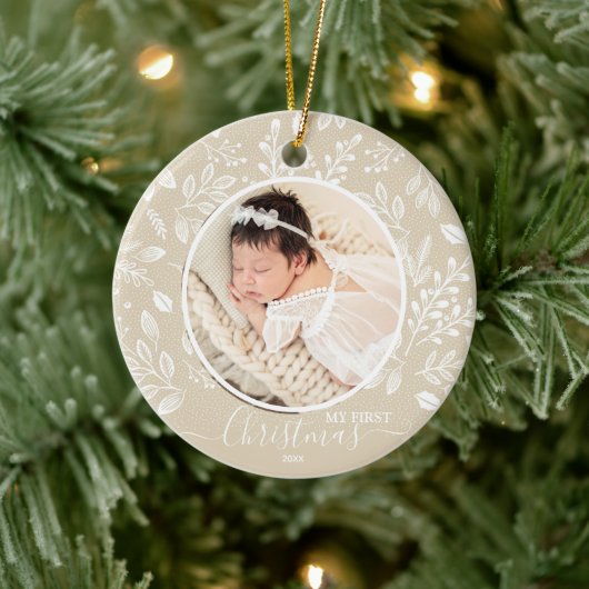 Baby's eerste kerstfoto keramisch ornament (Boom)