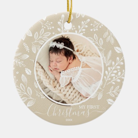 Baby's eerste kerstfoto keramisch ornament (Voorkant)