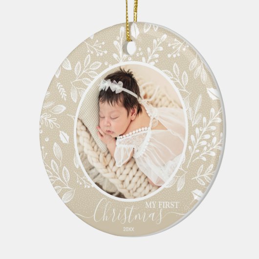 Baby's eerste kerstfoto keramisch ornament (Links)