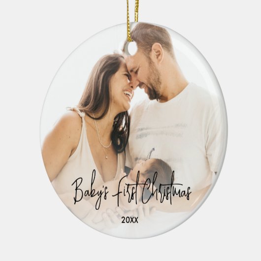 Baby's eerste kerstfoto keramisch ornament (Links)