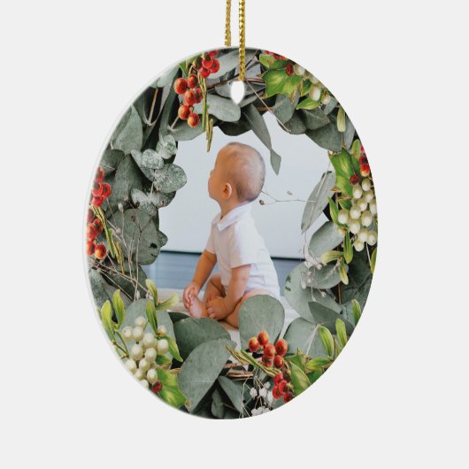 Baby's eerste kerstfoto keramisch ornament (Rechts)