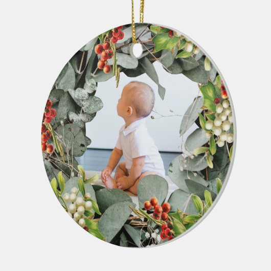 Baby's eerste kerstfoto keramisch ornament (Links)