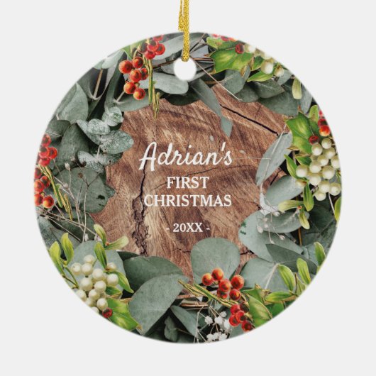 Baby's eerste kerstfoto keramisch ornament (Achterkant)