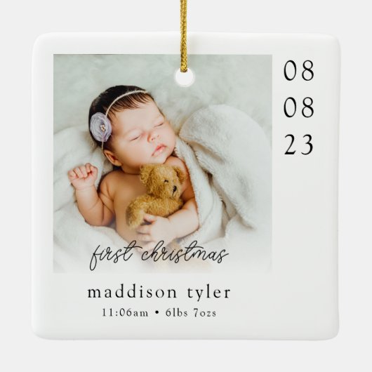 Baby's eerste kerstfoto keramisch ornament (Achterkant)