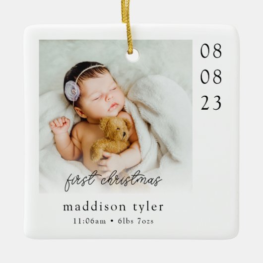 Baby's eerste kerstfoto keramisch ornament (Voorkant)