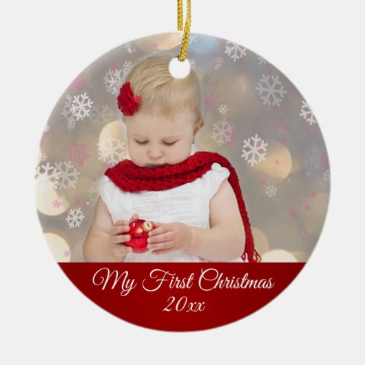 Baby's eerste kerstfoto keramisch ornament (Voorkant)