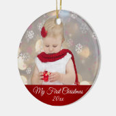 Baby's eerste kerstfoto keramisch ornament (Links)