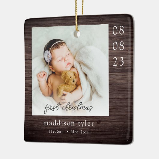 Baby's eerste kerstfoto keramisch ornament (Links)