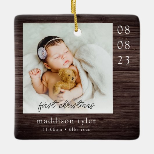 Baby's eerste kerstfoto keramisch ornament (Voorkant)