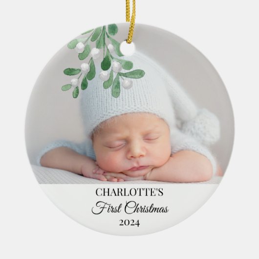 Baby's eerste kerstfoto keramisch ornament (Voorkant)
