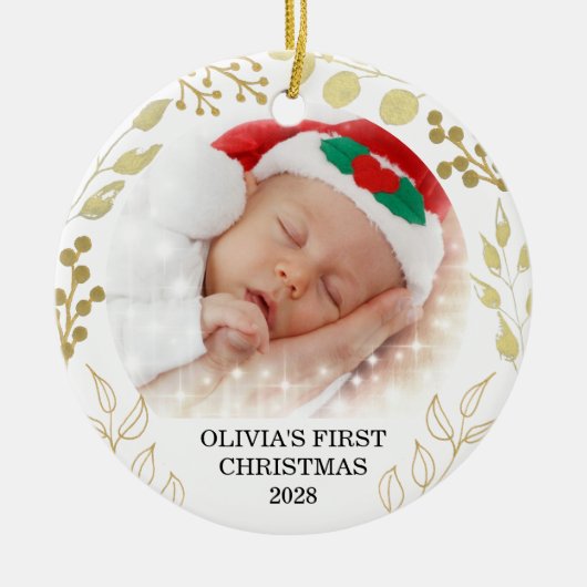 Baby's eerste kerstfoto keramisch ornament (Voorkant)