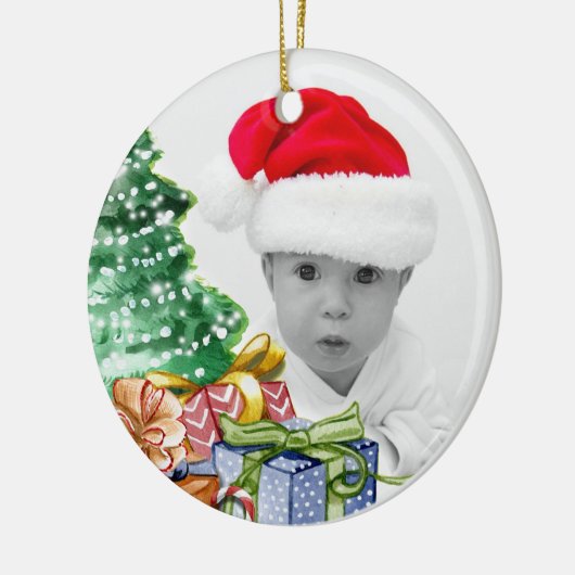 Baby's eerste kerstfoto keramisch ornament (Links)