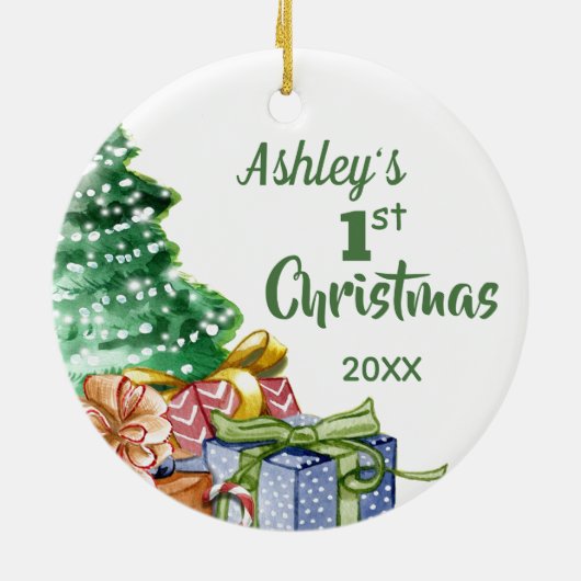 Baby's eerste kerstfoto keramisch ornament (Achterkant)