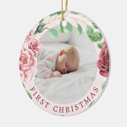 Baby's eerste kerstfoto keramisch ornament (Links)