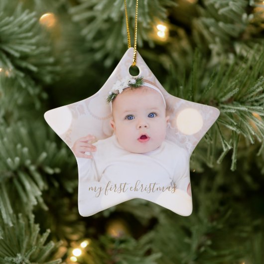 Baby's eerste kerstfoto keramisch ornament (Boom)