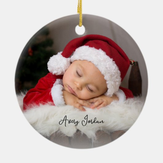 Baby's eerste kerstfoto keramisch ornament (Achterkant)