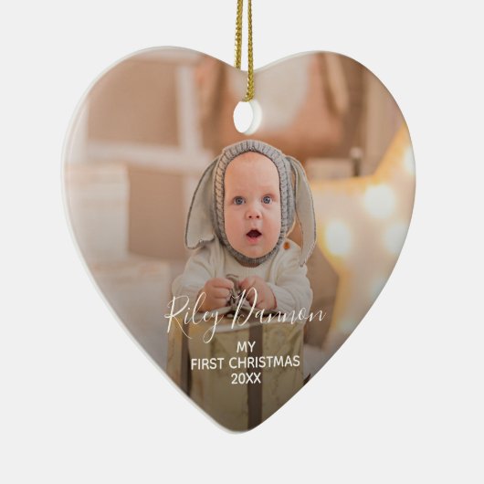 Baby's eerste kerstfoto keramisch ornament (Rechts)