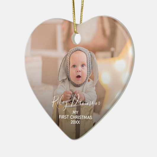Baby's eerste kerstfoto keramisch ornament (Links)