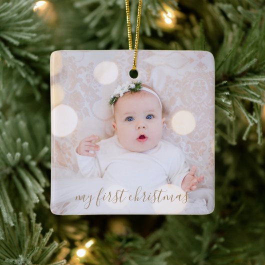 Baby's eerste kerstfoto keramisch ornament (Boom)