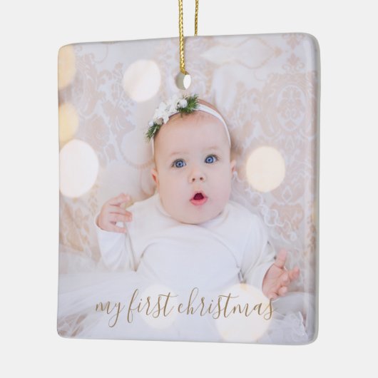 Baby's eerste kerstfoto keramisch ornament (Links)