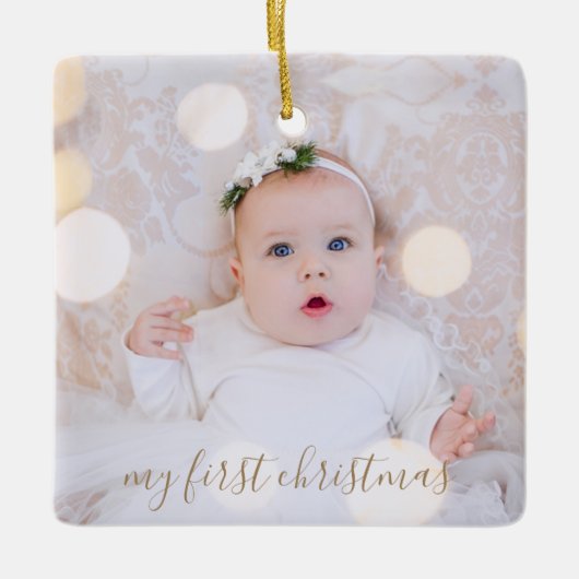 Baby's eerste kerstfoto keramisch ornament (Voorkant)