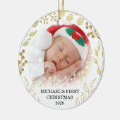 Baby's eerste kerstfoto keramisch ornament (Links)