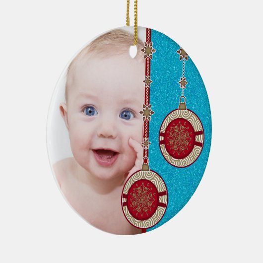 Baby's Eerste kerstfoto kerstversiering Keramisch Ornament (Rechts)