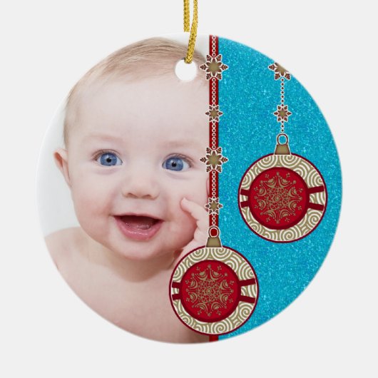 Baby's Eerste kerstfoto kerstversiering Keramisch Ornament (Voorkant)